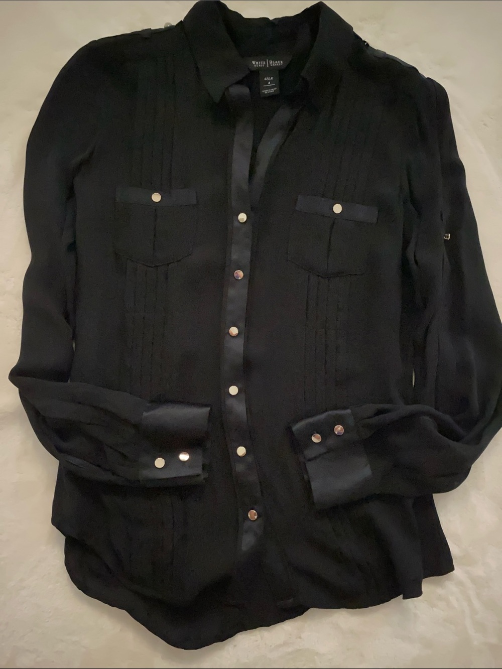 White House Black Market Black Silk Blouse
